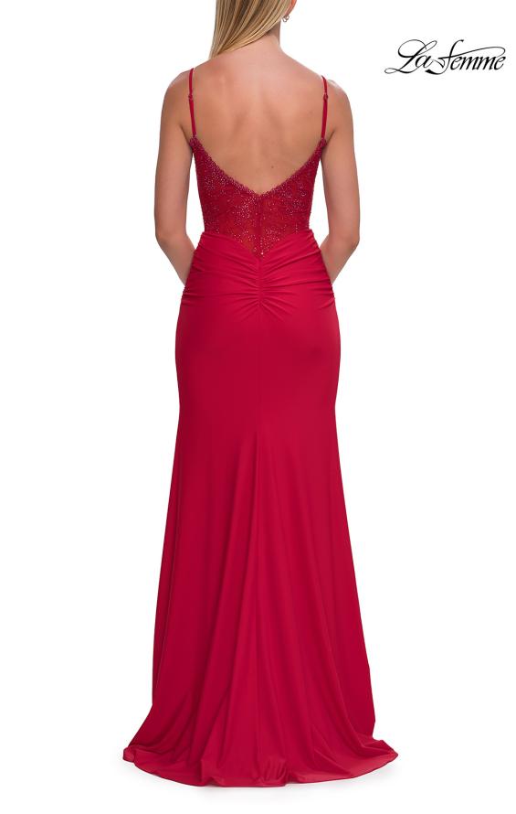La Femme 33395 - Plunging V-Neck Beaded Lace Prom Dress
