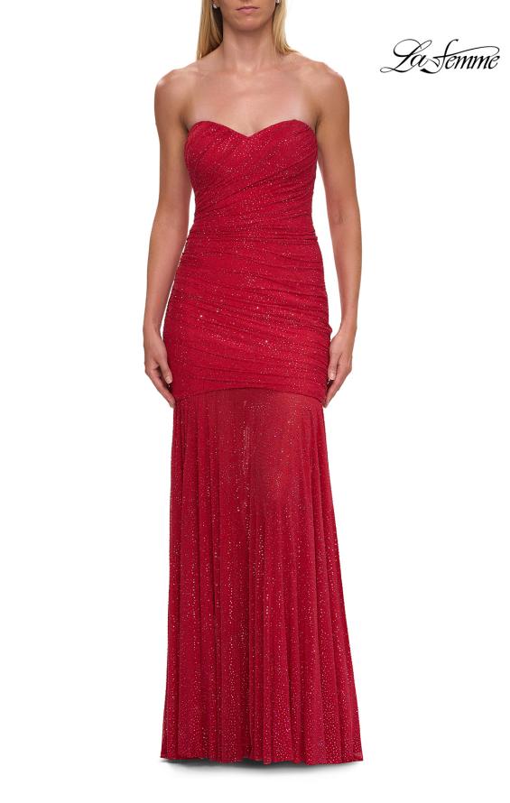 La Femme 33725 - Ruched Sweetheart Rhinestone Prom Gown Prom Dresses