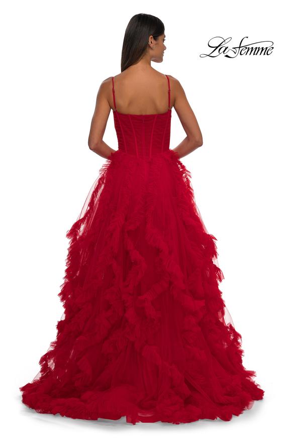 La Femme 32719 - V-Neck Ruched Corset Prom Gown