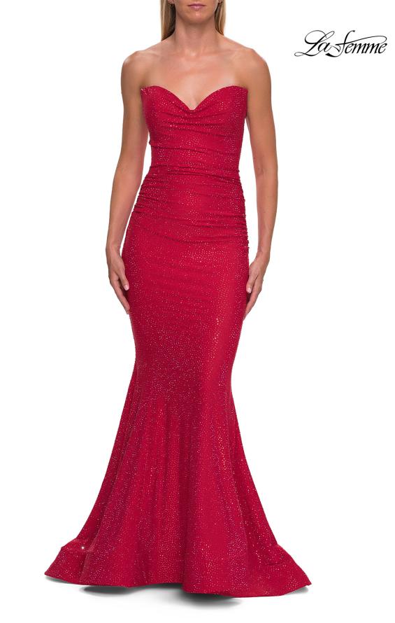 La Femme 33360 - Ruched Beaded Mermaid Prom Gown