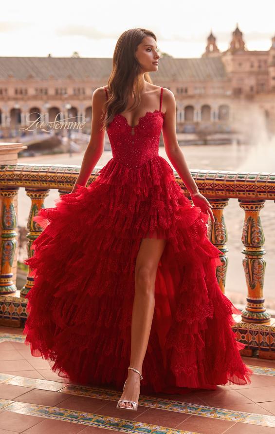 La Femme 33525 -  Corset Bodice Tiered Lace Gown