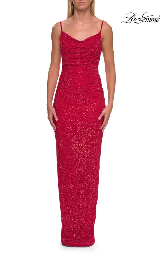 La Femme 33302 - Spaghetti Strap Backless Beaded Gown