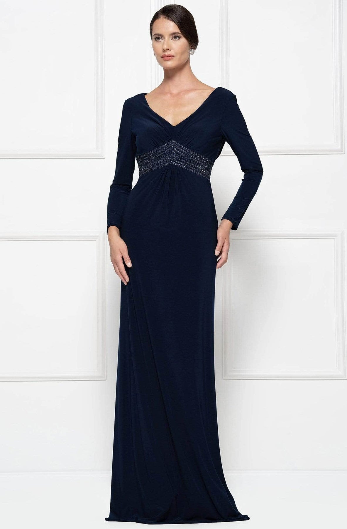 Rina Di Montella RD2691 - Embellished Chevron Waist Formal Dress ADASA Rina Di Montella RD2691 - Embellished Chevron Waist Formal Dress ADASA