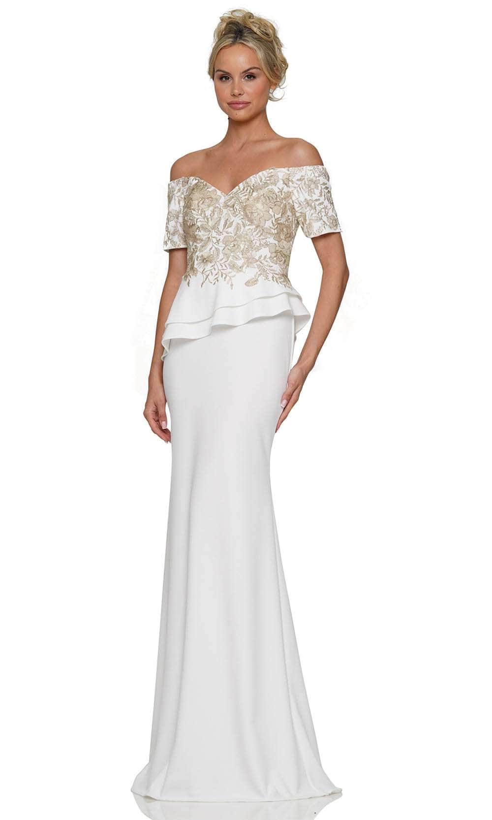 Rina di Montella RD2918-1 - Short Sleeve Crepe Gown with Floral Lace Mother of the Bride Dresses