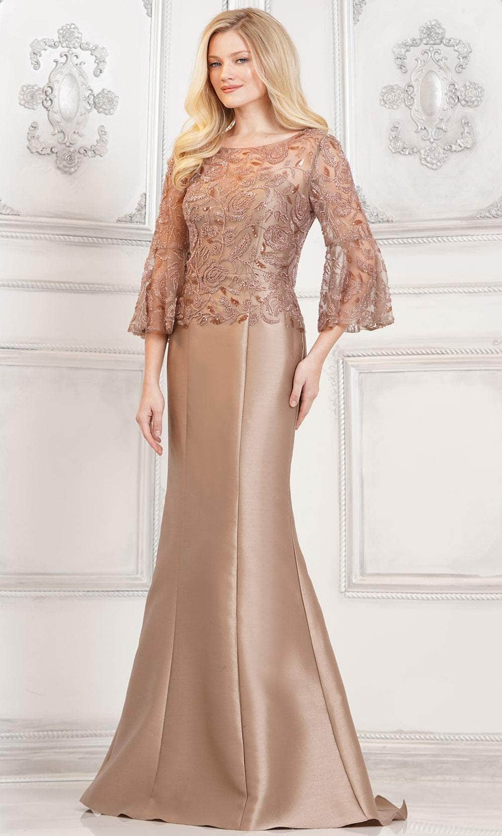 Rina di Montella RD2939 - Beaded Ornate Bateau Formal Gown Special Occasion Dresses Dresses 4 / Taupe