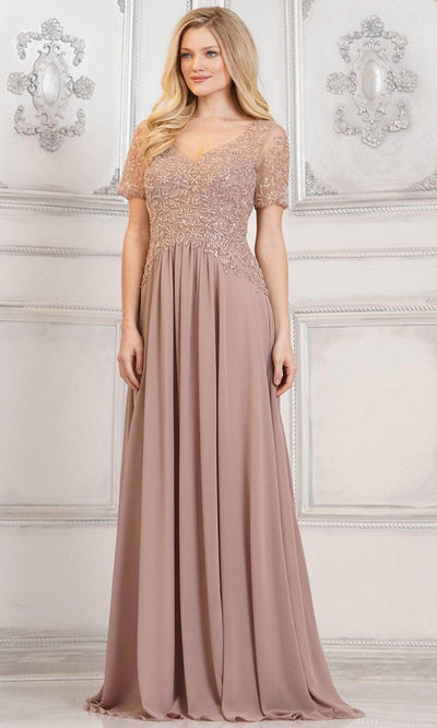 Rina di Montella RD2940 - Short Sleeve Chiffon Formal Gown Special Occasion Dresses Dresses 6 / Dark Nude