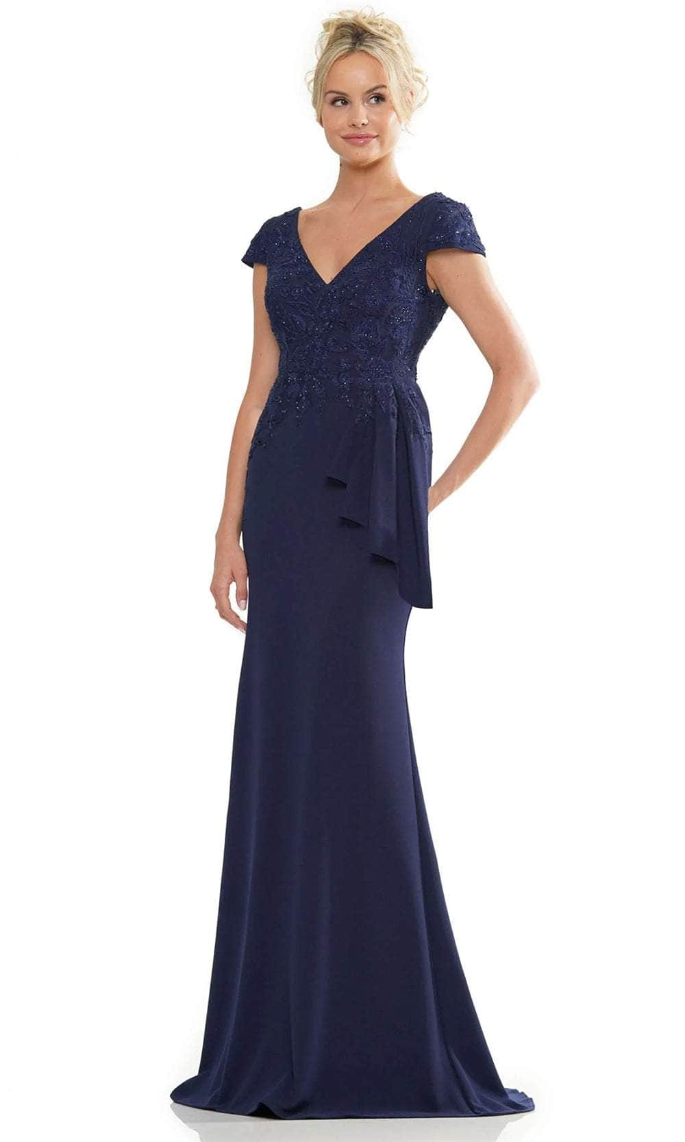 Rina di Montella RD2960 - Cap Sleeves Embroidered Evening Gown Special Occasion Dresses Dresses 4 / Navy