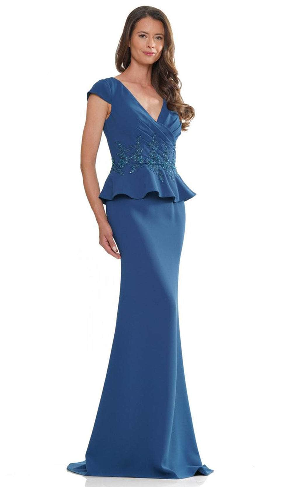 Rina di Montella RD2971 - Embroidered Peplum Detailed Long Gown Mother of the Bride Dresses 4 / Teal