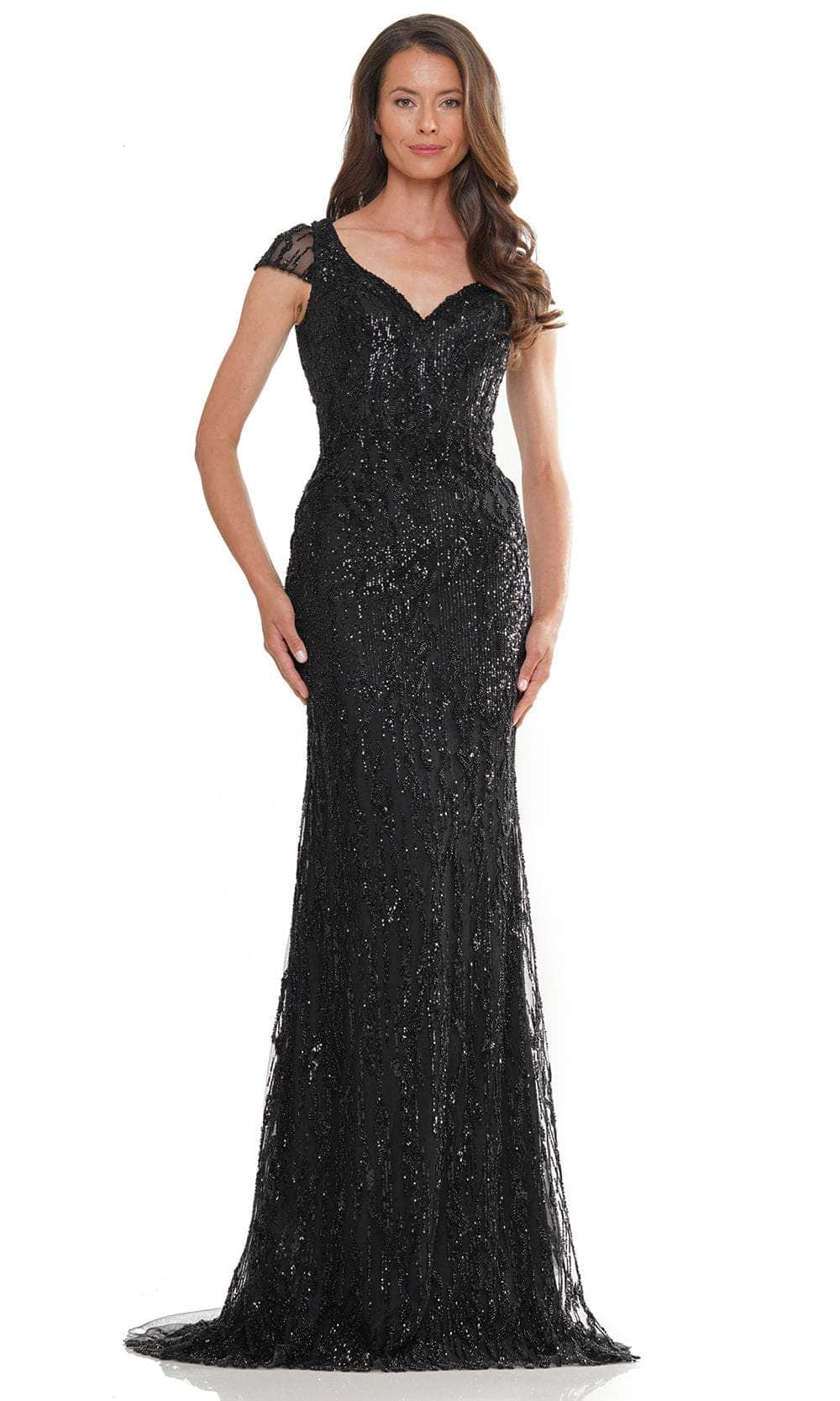 Rina di Montella RD2978 - V-Neck Beaded Mesh Formal Gown Special Occasion Dresses Dresses 4 / Black