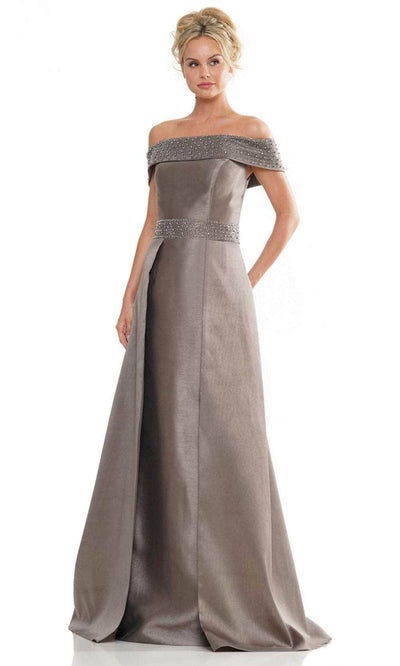 Rina di Montella RD2979 - Rhinestone Accented Off-Shoulder Long Gown Mother of the Bride Dresses 4 / Gunmetal