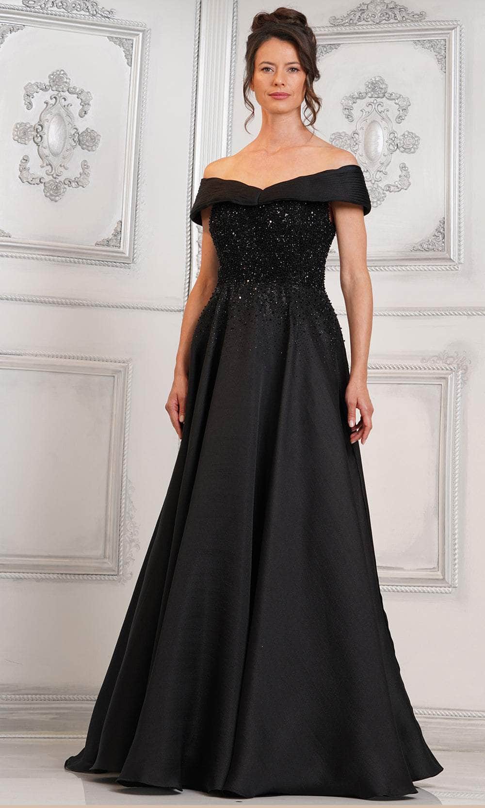 portrait collar a line dress J215012 Mikado MOB Dress with Portrait Neckline