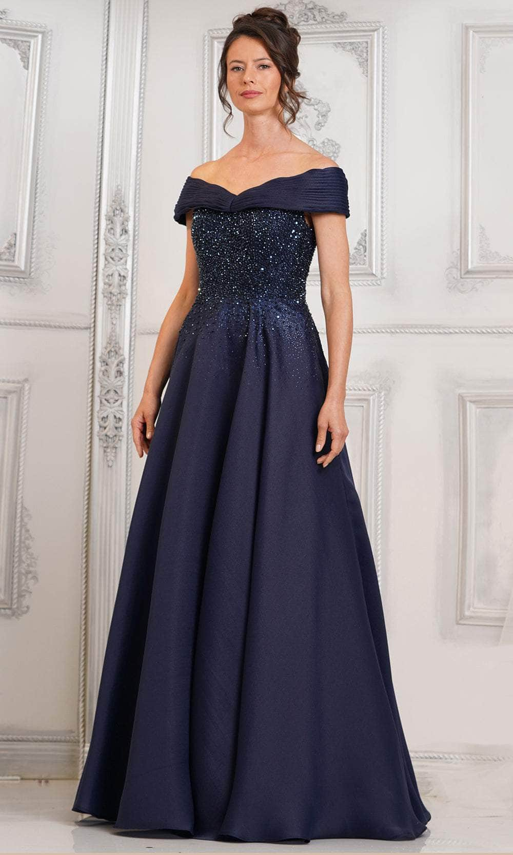 Rina di Montella RD3102 - Pleated Collar A-Line Formal Gown Special Occasion Dresses Dresses 6 / Navy