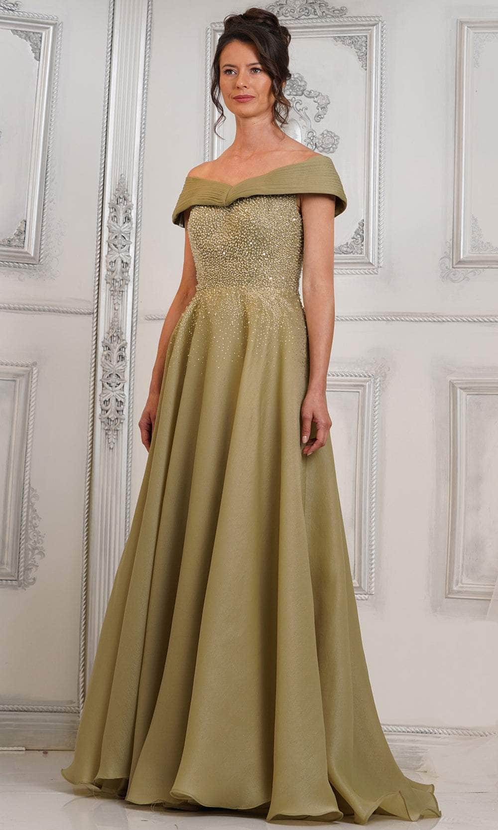 Rina di Montella RD3102 - Pleated Collar A-Line Formal Gown Special Occasion Dresses Dresses 6 / Olive Mist