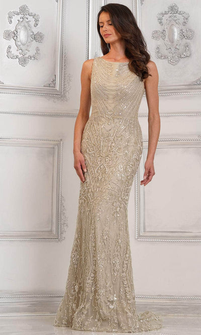 Rina di Montella RD3104 - Sleeveless Beaded Formal Gown Special Occasion Dresses Dresses 4 / Oyster