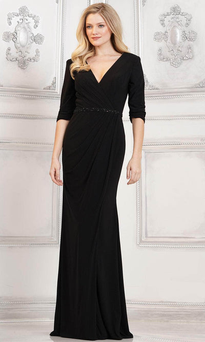 Rina di Montella RD3109 - Quarter Sleeve V-Neck Evening Dress Special Occasion Dresses Dresses 6 / Black