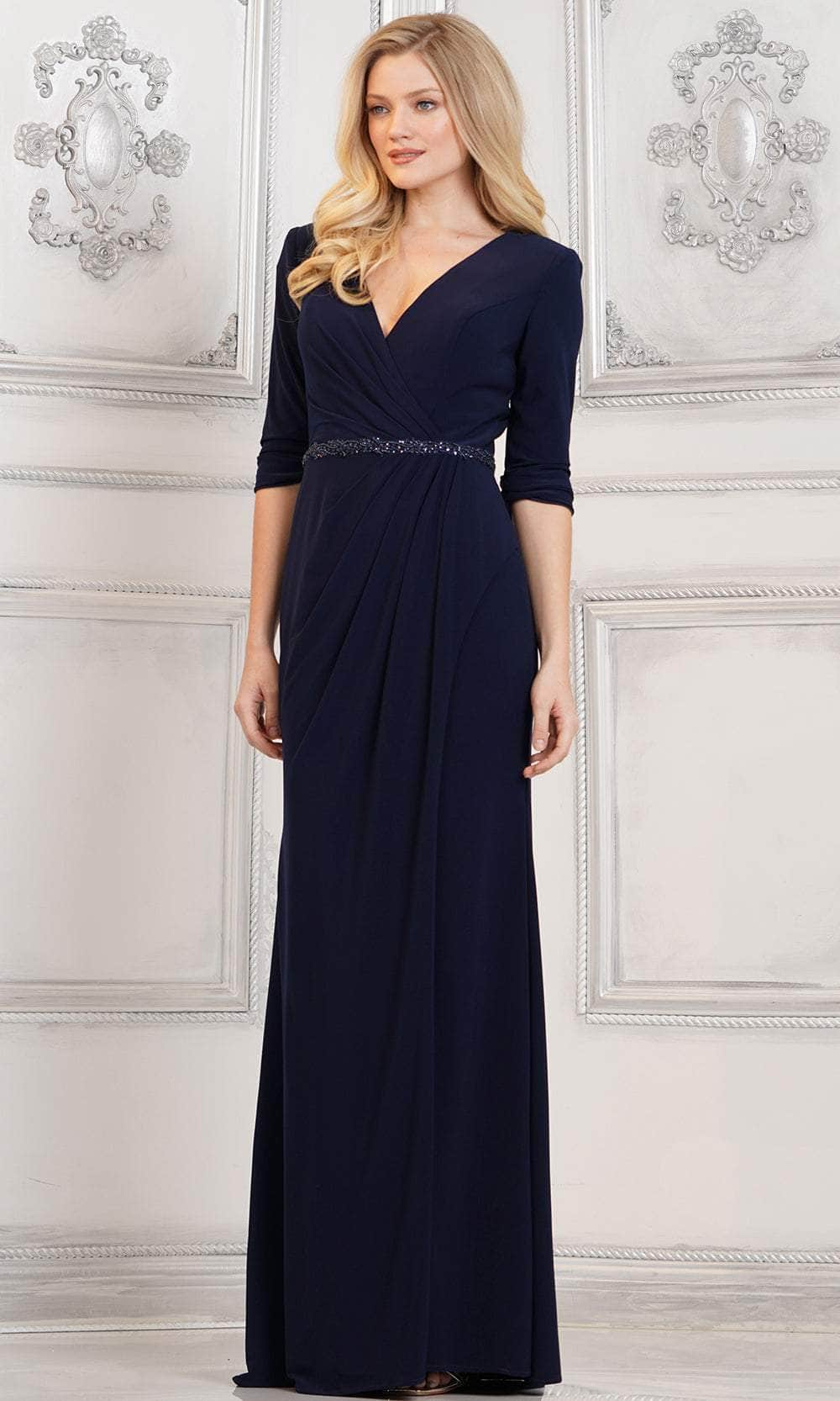 Rina di Montella RD3109 - Quarter Sleeve V-Neck Evening Dress Special Occasion Dresses Dresses 6 / Navy