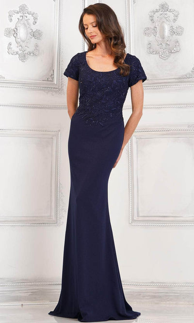 Rina di Montella RD3112 - Embroidered Scoop Neck Evening Dress Special Occasion Dresses Dresses 6 / Navy