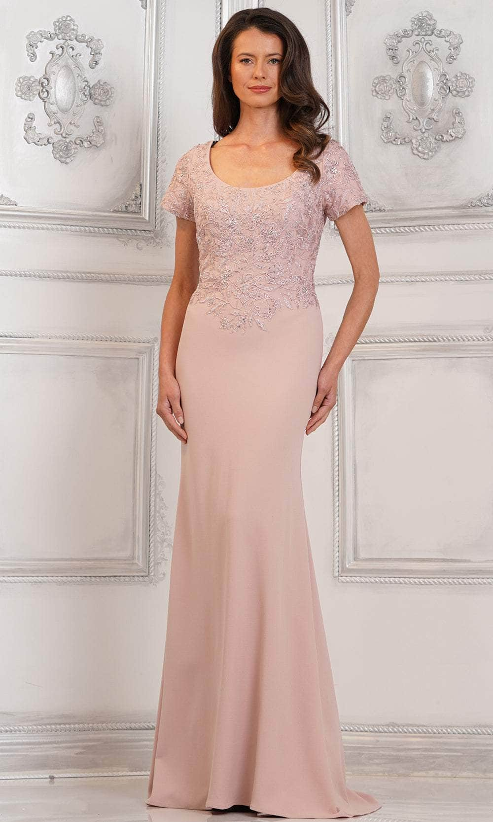 Rina di Montella RD3112 - Embroidered Scoop Neck Evening Dress Special Occasion Dresses Dresses 6 / Rose