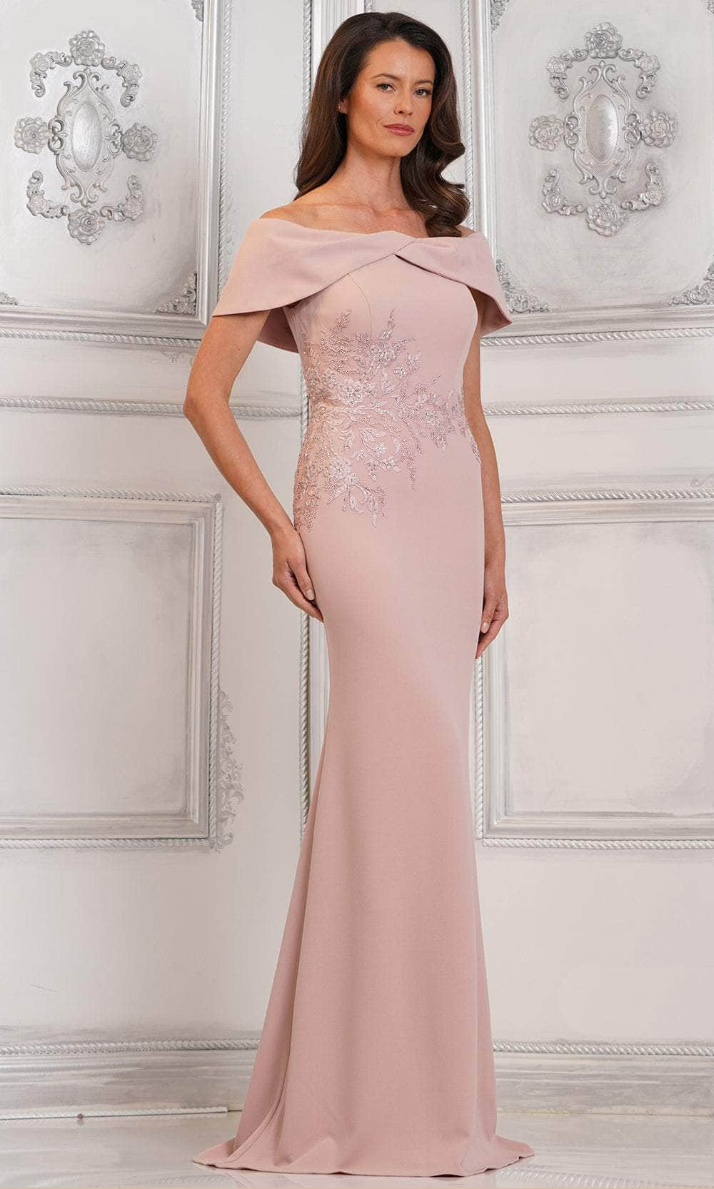 Rina di Montella RD3114 - Embroidered Off Shoulder Evening Dress Special Occasion Dresses Dresses 4 / Rose