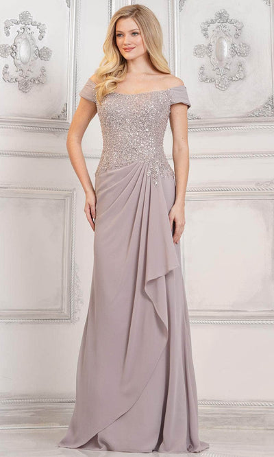 Rina di Montella RD3128 - Off Shoulder Draped Formal Gown Special Occasion Dresses Dresses 4 / Silver