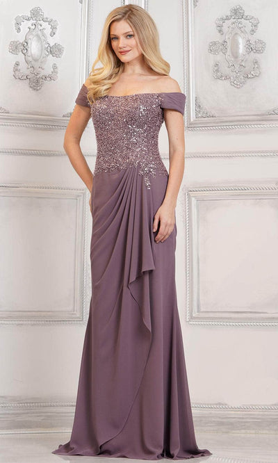 Rina di Montella RD3128 - Off Shoulder Draped Formal Gown Special Occasion Dresses Dresses 4 / Victorian Lc