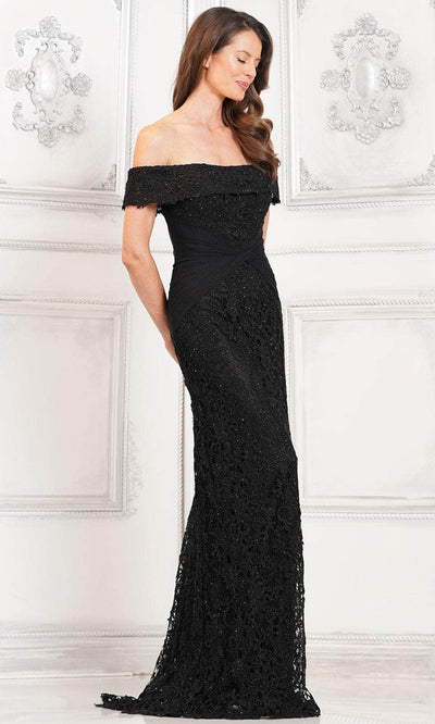 Rina di Montella RD3129 - Ruched Waist Lace Formal Gown Special Occasion Dresses Dresses 6 / Black