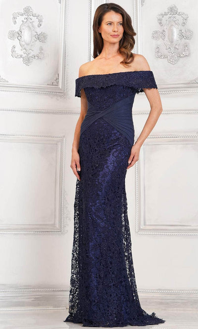 Rina di Montella RD3129 - Ruched Waist Lace Formal Gown Special Occasion Dresses Dresses 6 / Navy