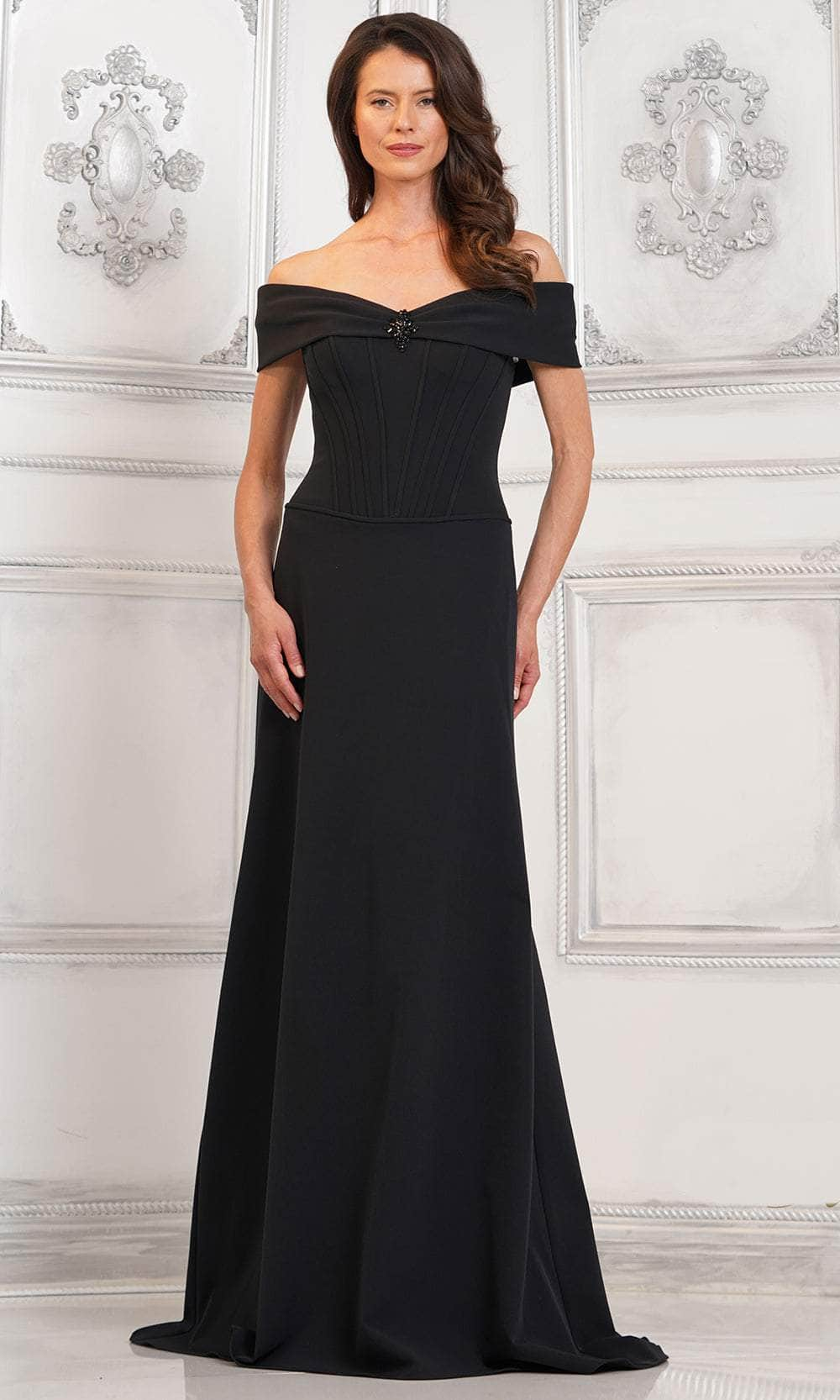 Rina di Montella RD3131 - Brooch Embellished Evening Gown Special Occasion Dresses Dresses 4 / Black