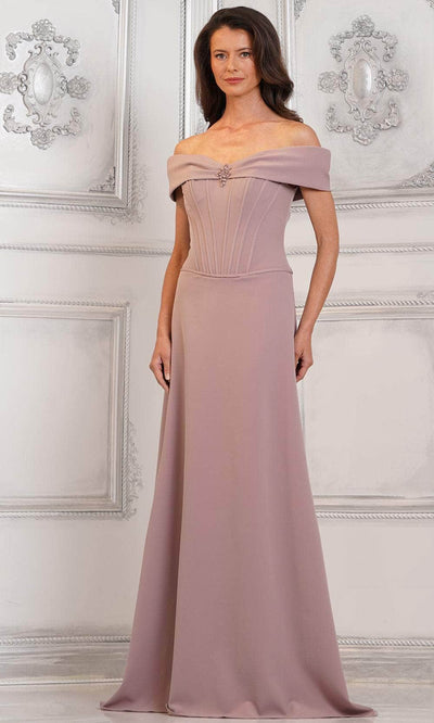 Rina di Montella RD3131 - Brooch Embellished Evening Gown Special Occasion Dresses Dresses 4 / Dusty Rose