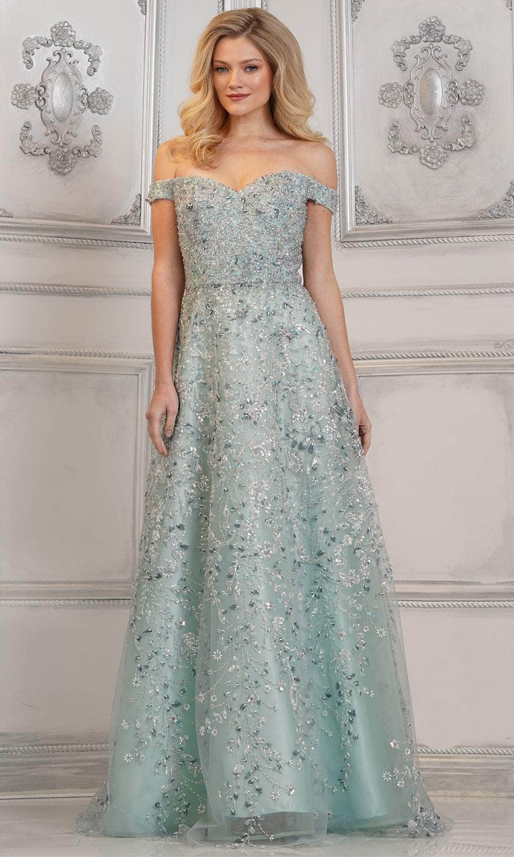 Rina di Montella RD3139 - Bead Embellished Sweetheart Long Gown Prom Dresses 6 / Tiffany