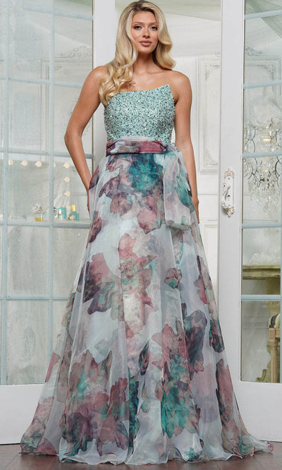 Rina di Montella RD3213-1 - Printed Organza Asymmetric Gown Formal Gowns