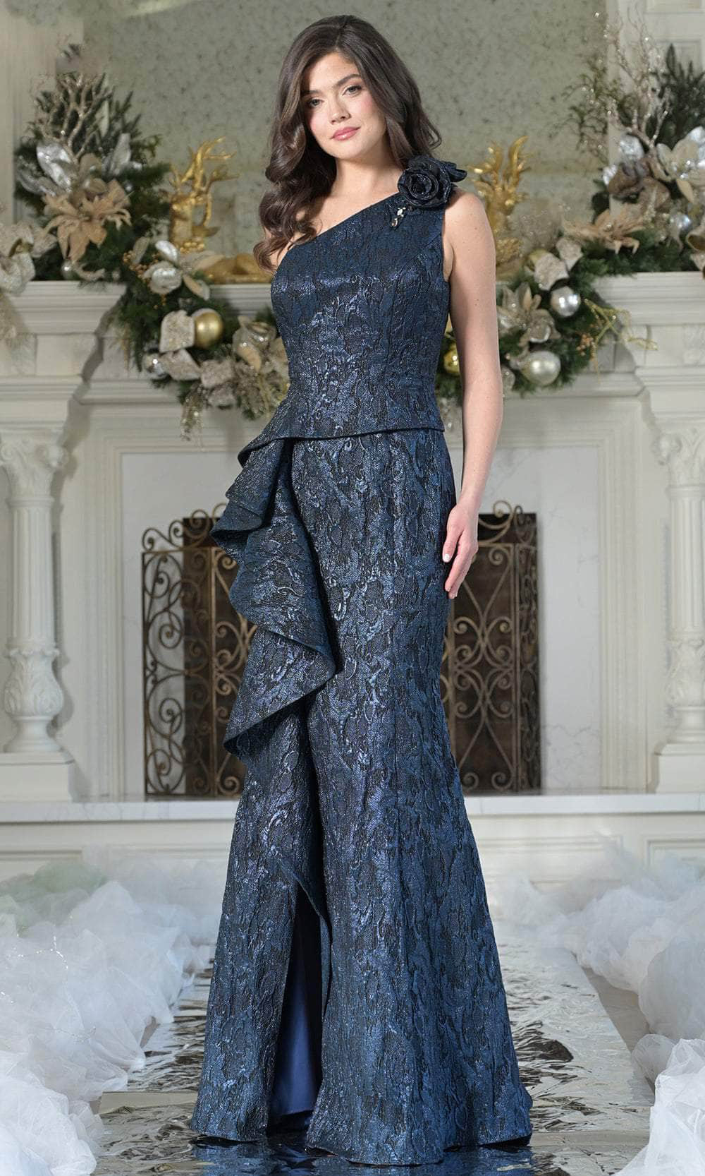 Rina Di Montella RD3231 - Draped One-Shoulder Ruffle Dress
