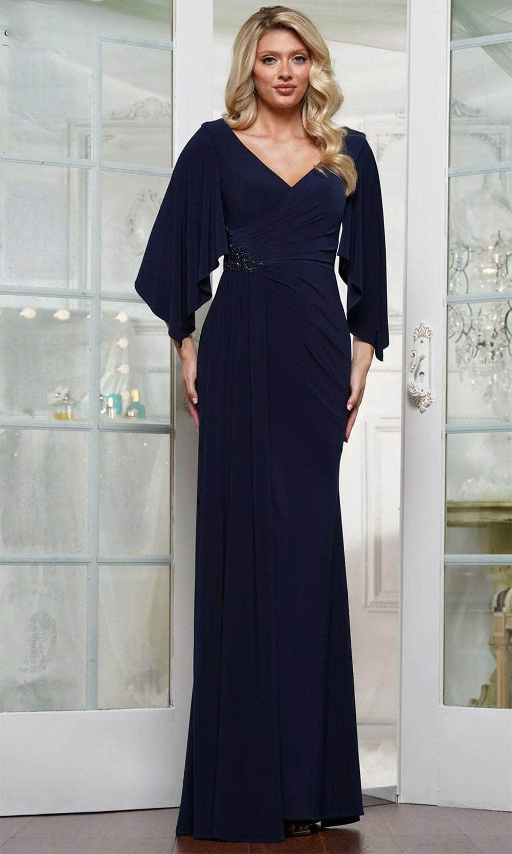 Rina di Montella RD3238-1 - Ruched Bodice V-Neckline Long Gown Mother of the Bride Dresses