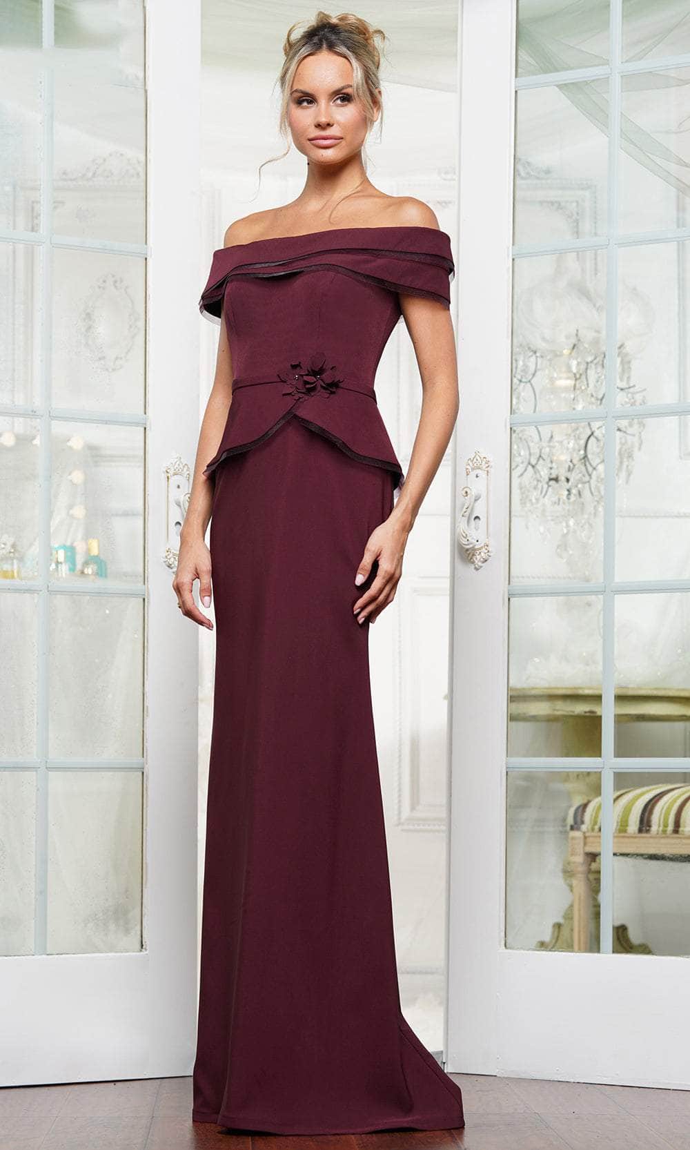 Rina di Montella RD3256-1 - Straight Neckline Fitted Dress with Peplum Mother of the Bride Dresses