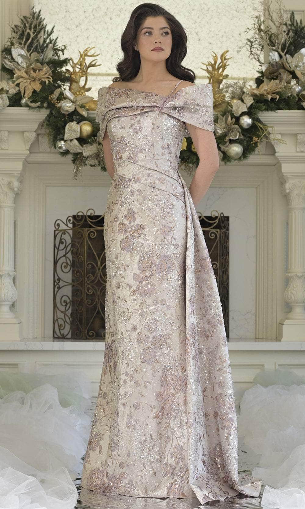 Rina Di Montella RD3306 - Off Shoulder Floral Beaded Gown Mother of the Bride Dresses