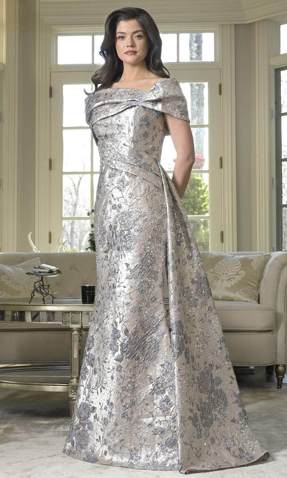 Rina Di Montella RD3306 - Off Shoulder Floral Beaded Gown Mother of the Bride Dresses