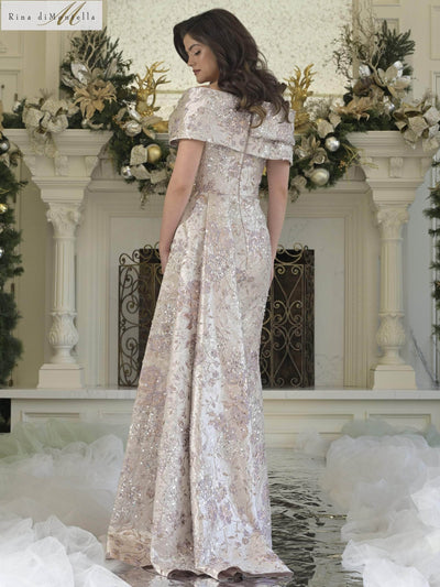 Rina Di Montella RD3306 - Floral Sheath Gown with Side Draped Mother of the Bride Dresses