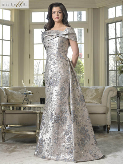 Rina Di Montella RD3306 - Floral Sheath Gown with Side Draped Mother of the Bride Dresses