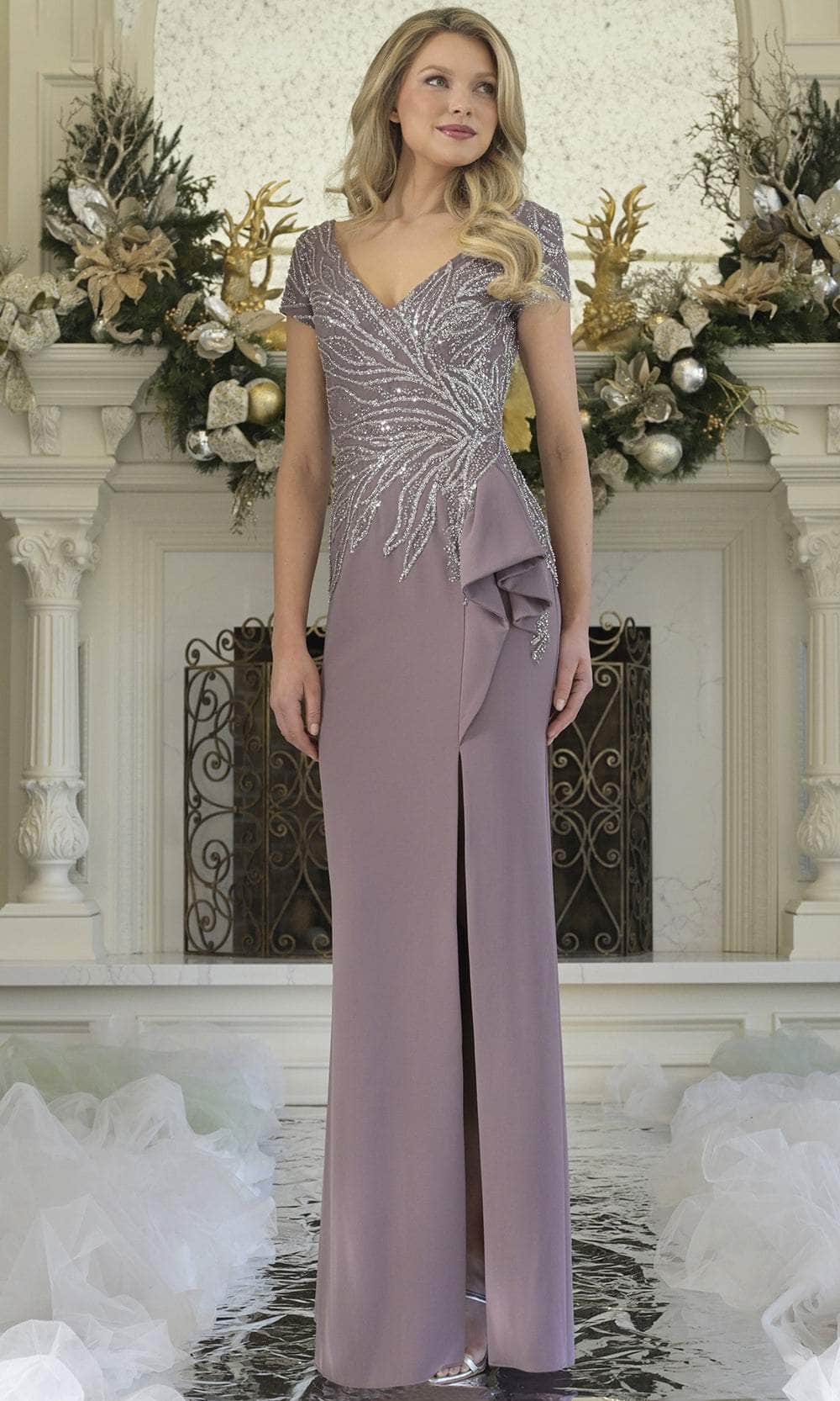 Rina di Montella RD3323-1 - V-Neckline Front Slit Format Gown Mother of the Bride Dresses