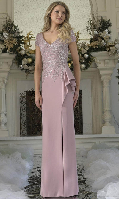 Rina di Montella RD3323-1 - V-Neckline Front Slit Format Gown Mother of the Bride Dresses