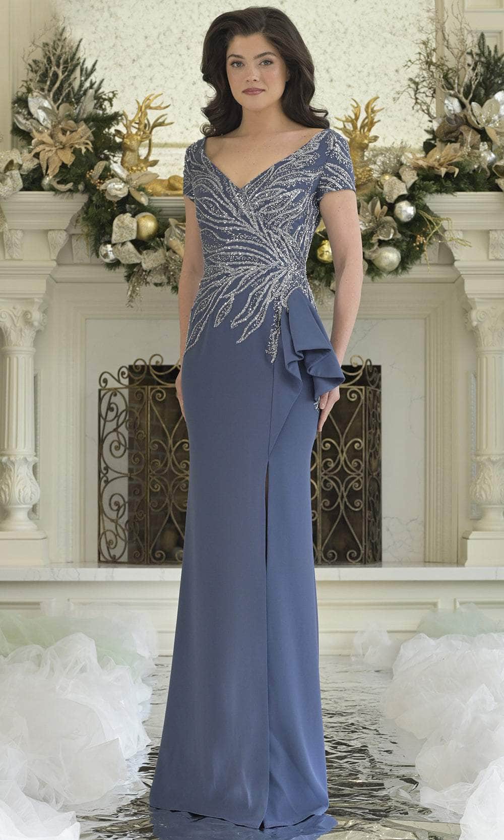 Rina di Montella RD3323-1 - V-Neckline Front Slit Format Gown Mother of the Bride Dresses