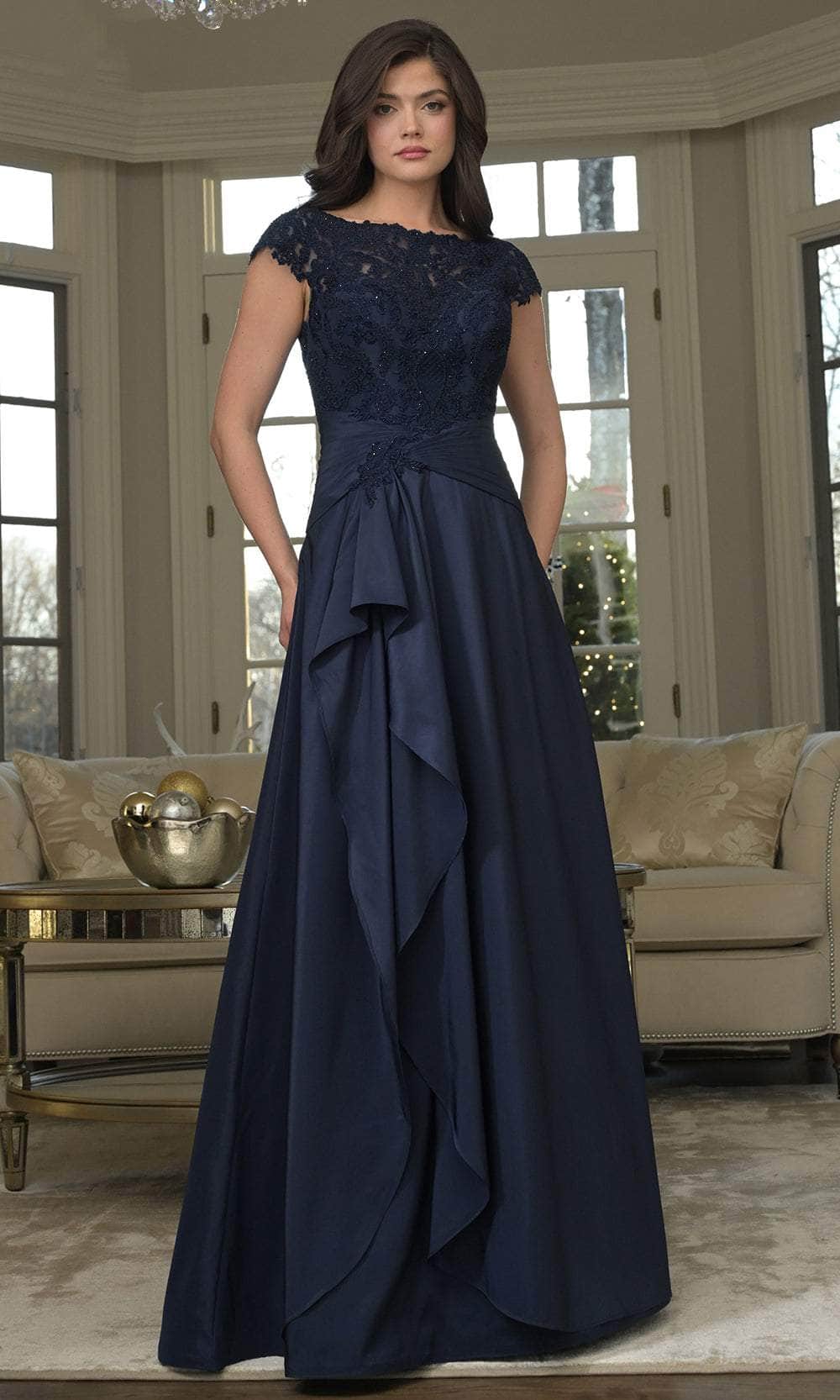 Rina di Montella RD3327-1 - Pleated Waistband A-line Formal Gown Formal Gowns