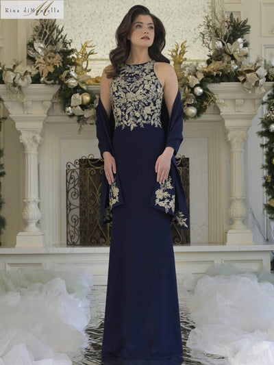 Rina Di Montella RD3345 - Halter Sheath Evening Gown Mother of the Bride Dresses