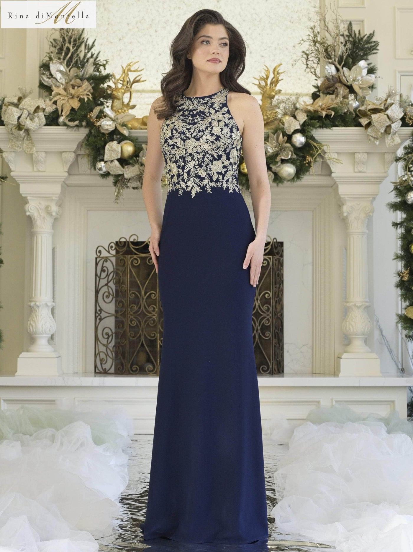 Rina Di Montella RD3345 - Halter Sheath Evening Gown Mother of the Bride Dresses