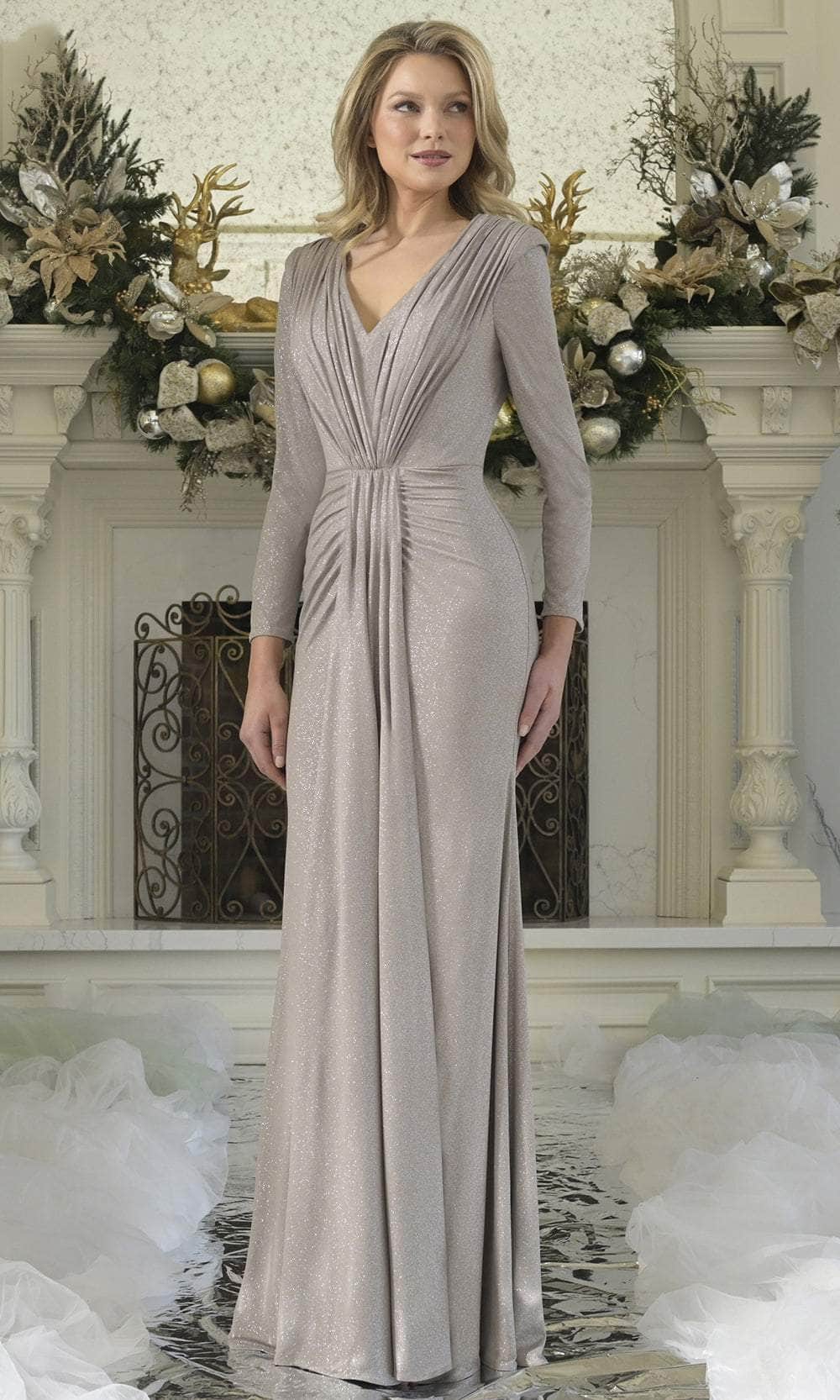 Rina di Montella RD3348-1 - Glittered Jersey V-Neck Formal Gown Mother of the Bride Dresses