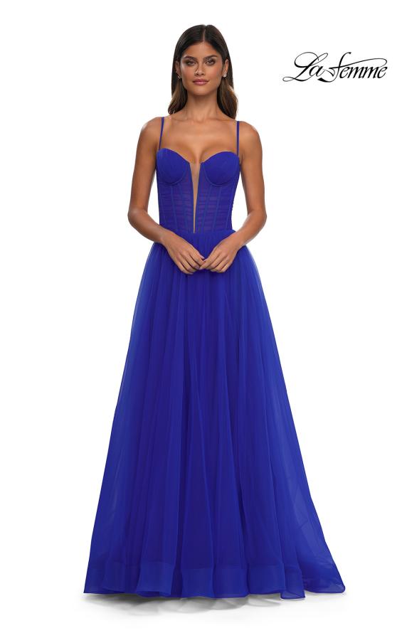 La Femme 32700 - Plunging Neckline Tulle Prom Gown