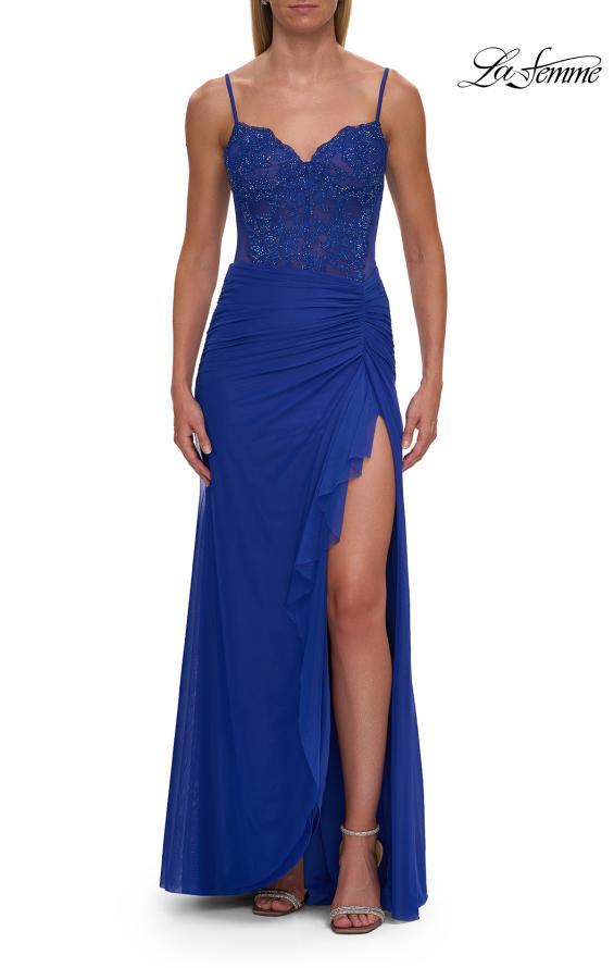 La Femme 33661 - Ruched Skirt Spaghetti Strap Prom Gown Prom Dresses