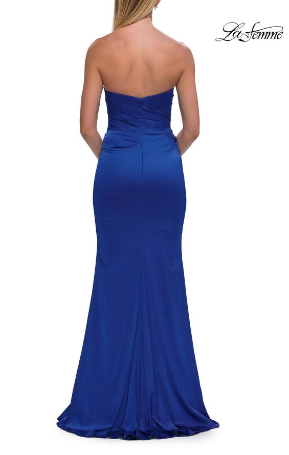 La Femme 33670 - Ruched Satin Long Gown with Straight Neckline Prom Dresses