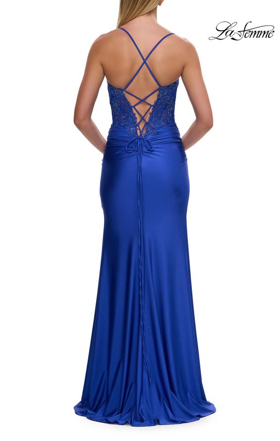La Femme 33505 - Plunge Lace Bodice Fitted Long Gown Prom Dresses