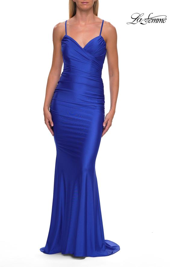 La Femme 33723 - Surplice V-Neck Fitted Ruched Gown Prom Dresses